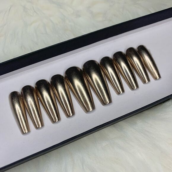 Champagne Gold Chrome Custom Press On Nails | High Quality Nails | Handmade - Picture 1 of 11
